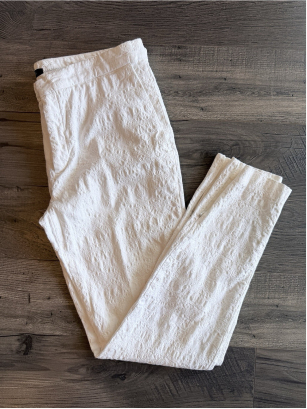 Zara Woman White Textured Jacquard Lace-inspired Pants L Euro Summer Festival